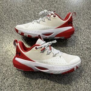 Under Armour UA HOVR Ascent Basketball Shoes Womens Size 8 White Red Low Top
